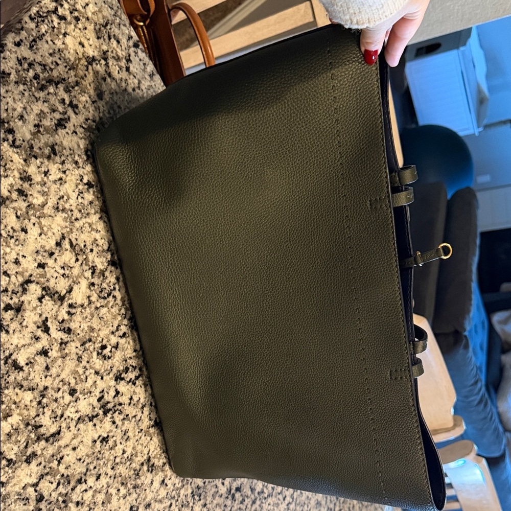 Tory Burch Olive Green and Navy McGraw Tote - Picture 6 of 10
